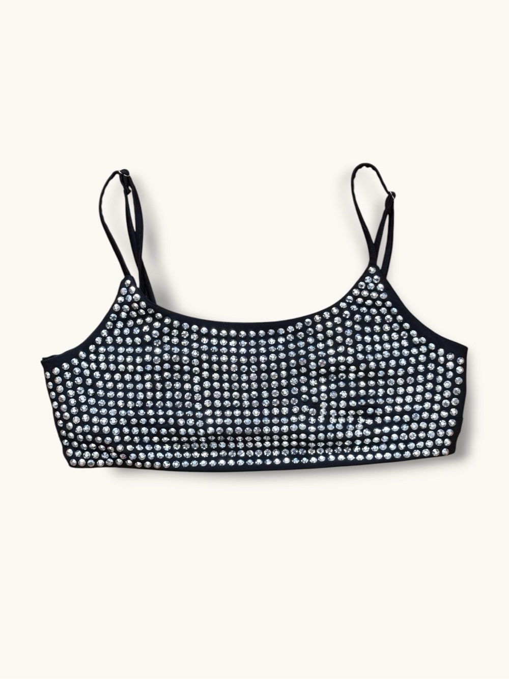 Black Rhinestone Studded Camisole Top Y2K Stretch Club Festival Small